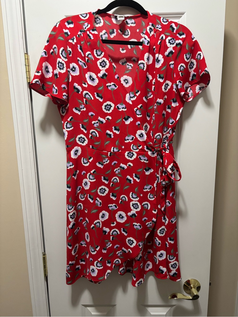 J. Crew Red Floral Wrap Dress with Side Tie